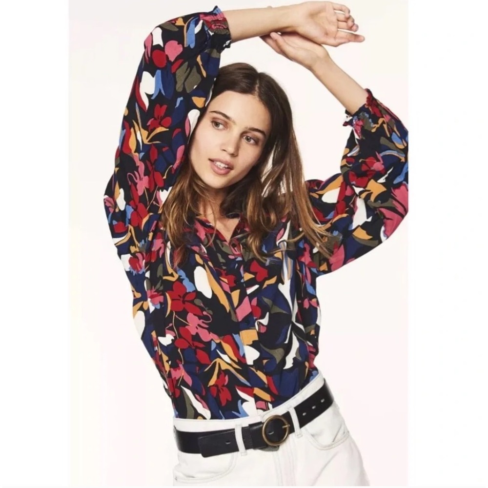 ba&sh Multicolor Floral Print Long-Sleeve Blouse - Black Base